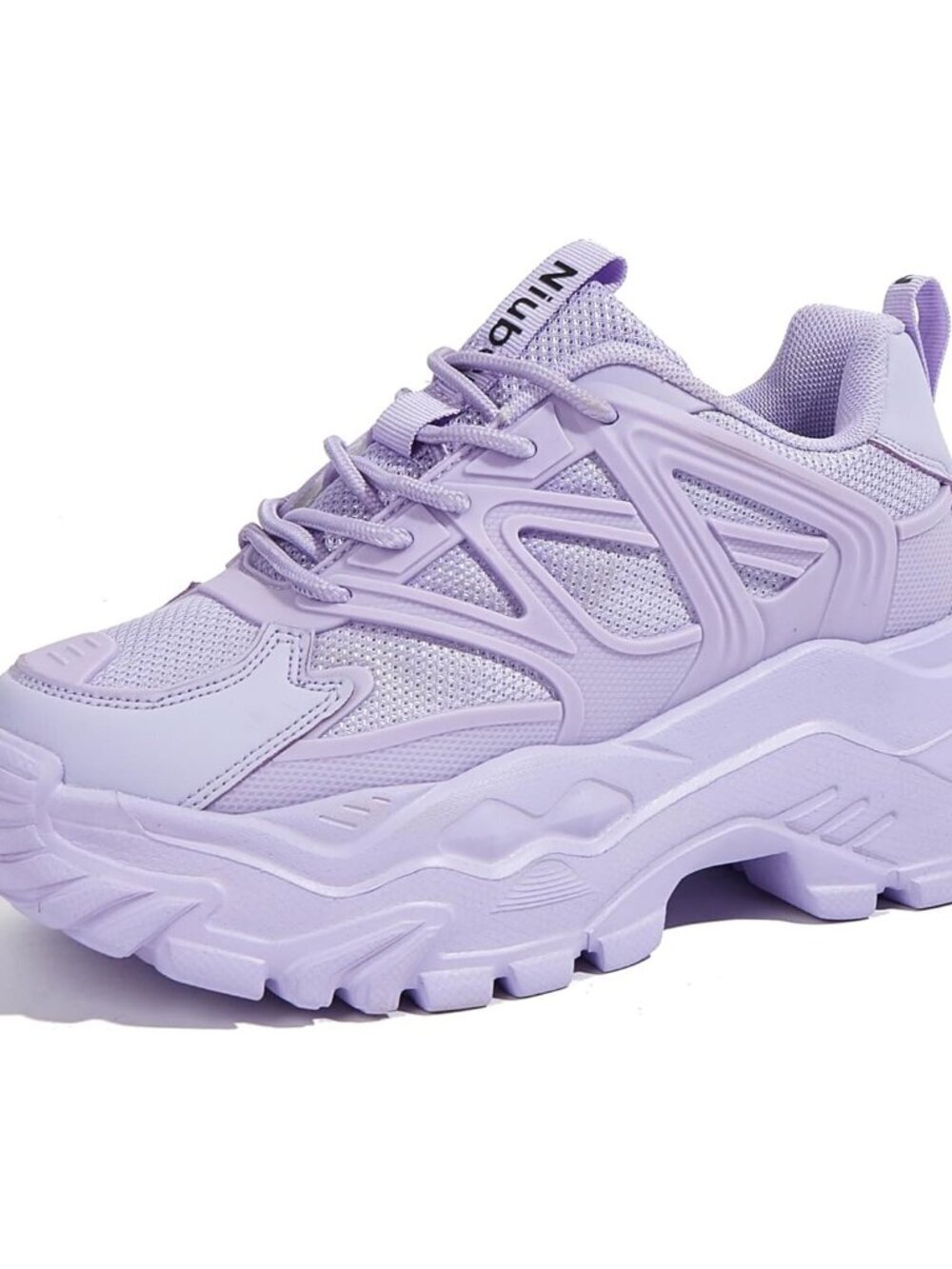 Women's Purple Leather Chunky Lace Up Shoes Comfortable Walking Sneakers Shoes